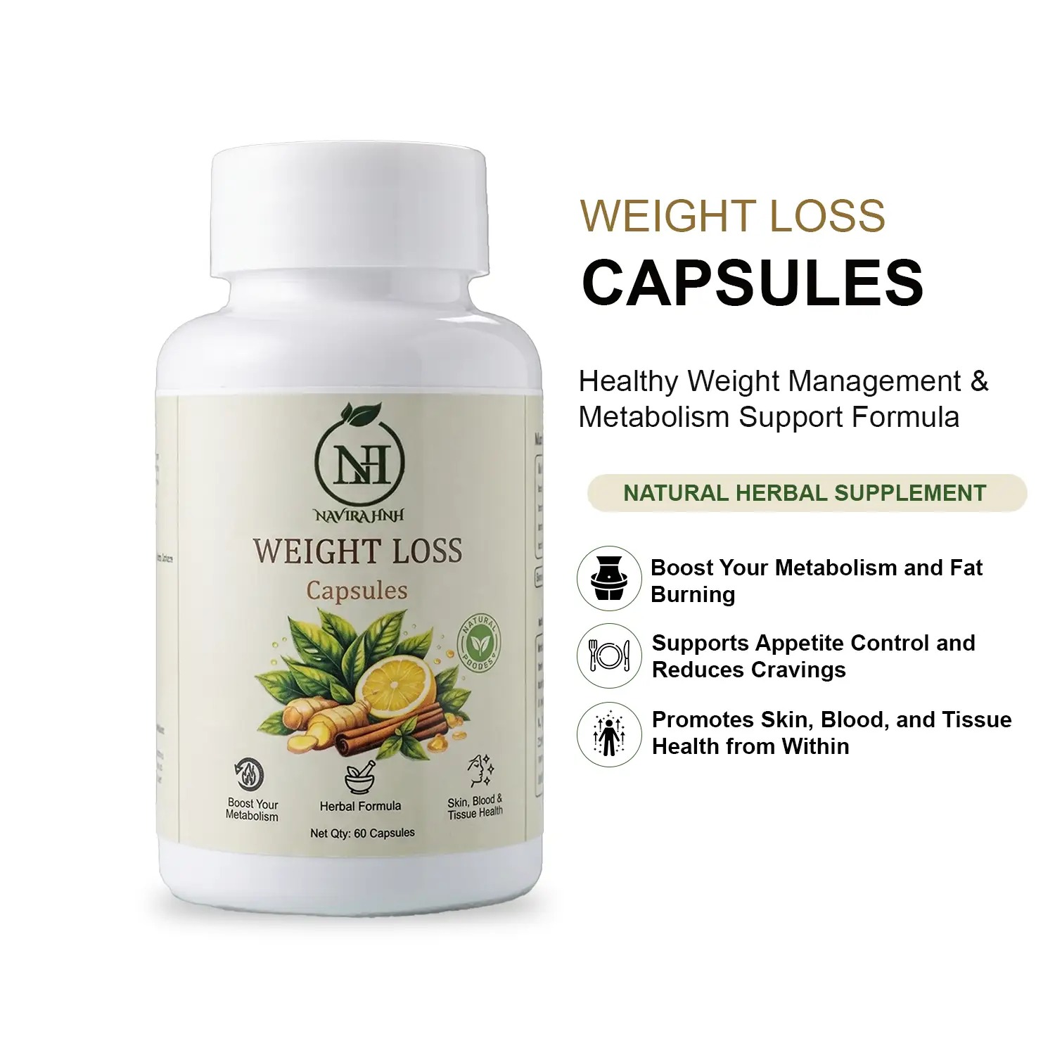 Weight Loss Capsules | Herbal Supplement for Weight Management | Convenient Daily Capsules
